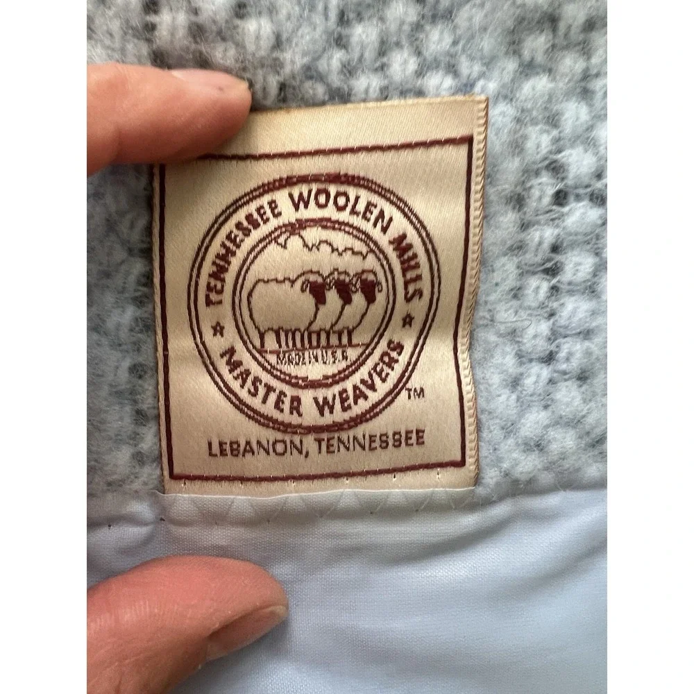 Vintage Tennessee Woolen Mills Blue Acrylic Woven Satin Trim Blanket USA 86 X 69